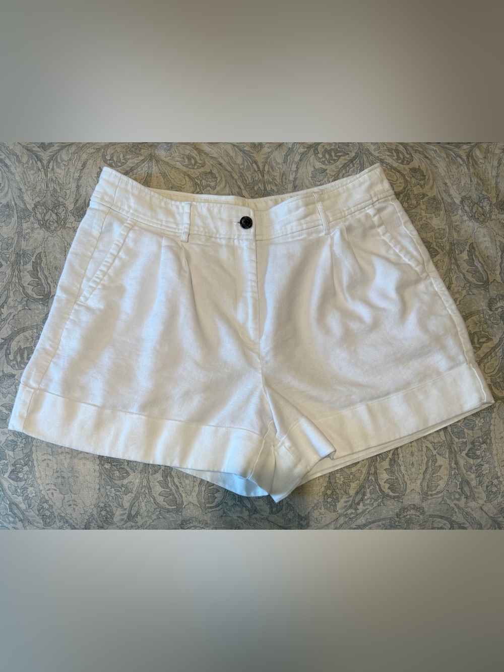 J.Crew Remi Linen Blend High Rise Pleated Cuffed Shorts White Size 12